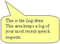 Rounded Rectangular Callout: This is the Log Area.  This area keeps a log of your most recent speech requests.